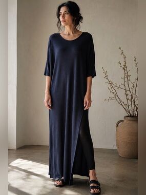 Gilmour Antonella Modal Maxi Tunic Navy Lagenlook Made in Canada